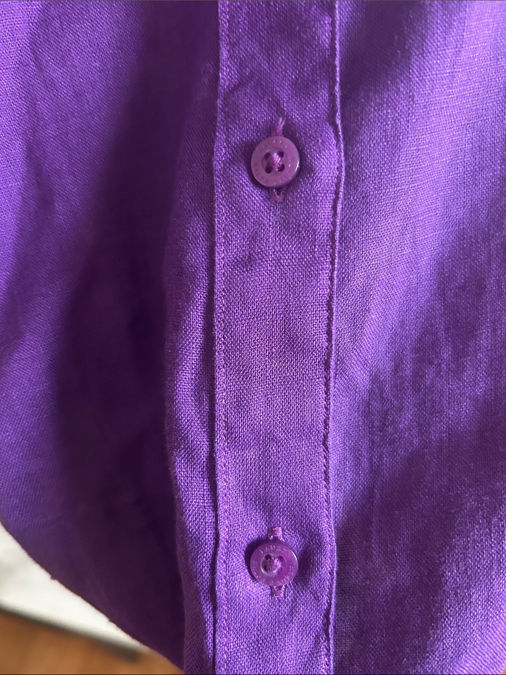 Lauren Ralph Lauren Royal Purple Short-Sleeve Linen Button-Down - Picture 3 of 6